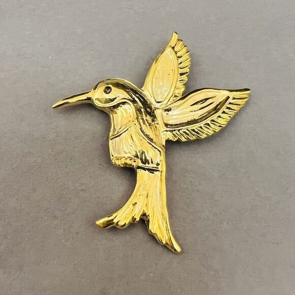 Vintage AAI Signed Gold Tone Textured Hummingbird Brooch 4095 - Picture 11 of 13